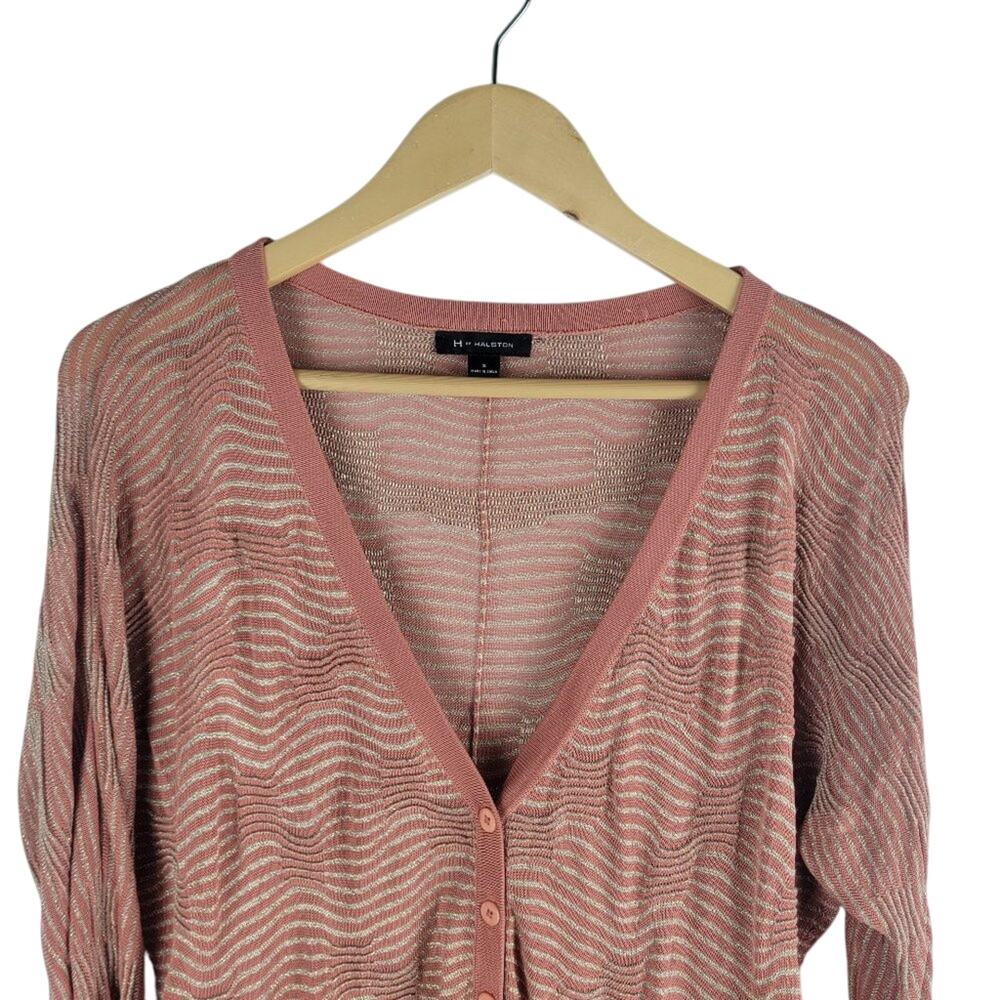 H By Halston Metallic 1/2 Button Up Cardigan Pink… - image 3